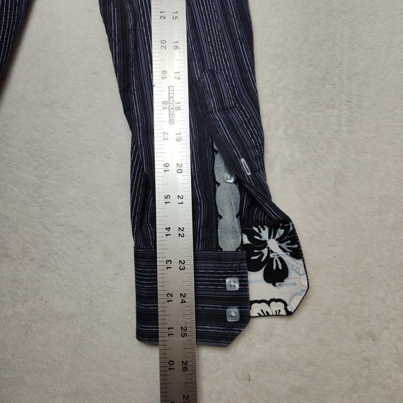 Visconti Uomo Shirt Mens M Blue Striped Long Sleeve Button Up Contrasting Trim - Picture 11 of 12